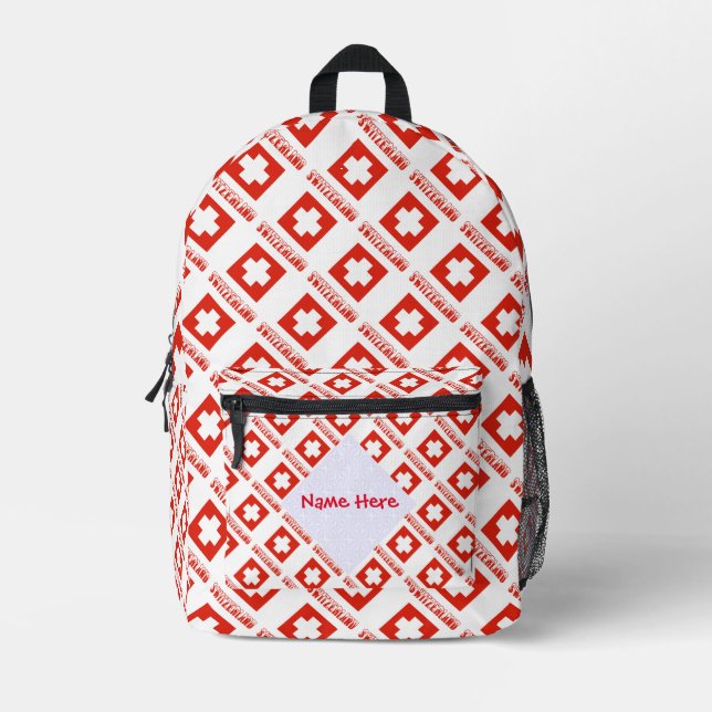 Switzerland Swiss Flag Tiled Red Personalization  Printed Backpack (Front)