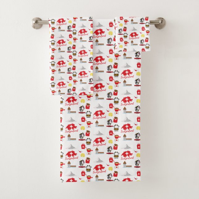 Switzerland - Swiss Travel Souvenirs Pattern   Bath Towel Set (Insitu)
