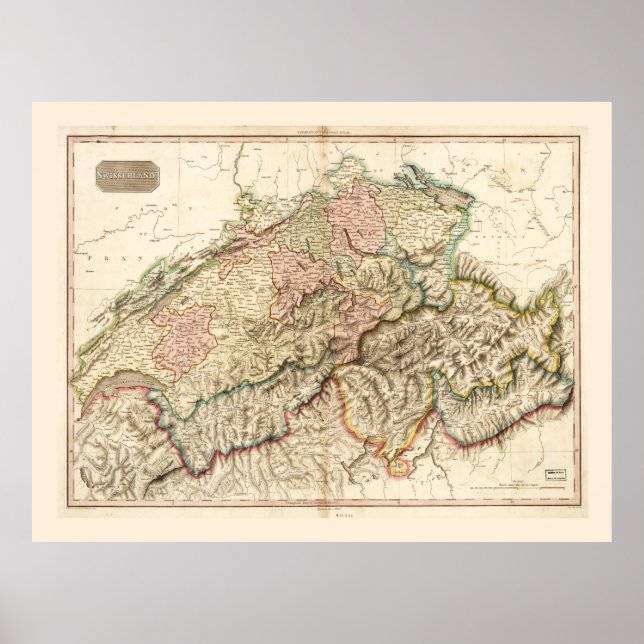 Switzerland (Swisserland) Map c. 1818 Poster (Front)