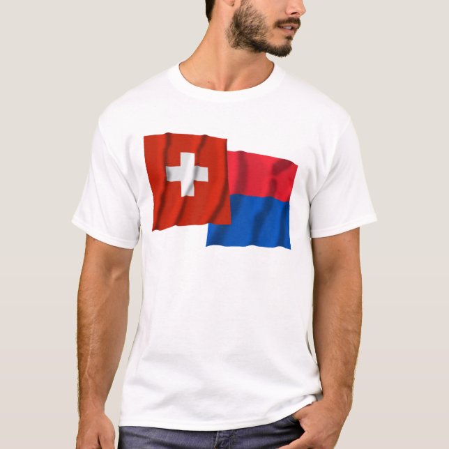 Switzerland & Ticino Waving Flags T-Shirt (Front)