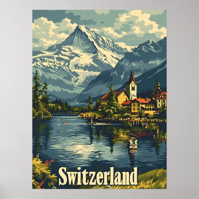 Switzerland Tranquility: Lakeside Village Poster (Front)