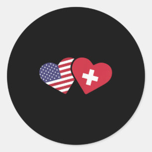 Switzerland Usa Flag T Shirt Heart Swiss American  Classic Round Sticker