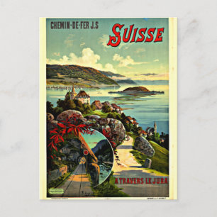 Switzerland vintage travel poster postcard