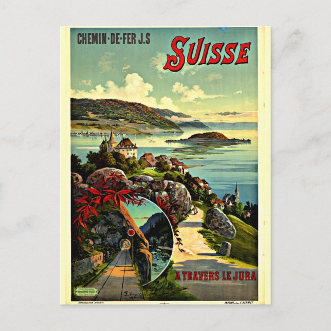 Switzerland vintage travel poster postcard (Front)