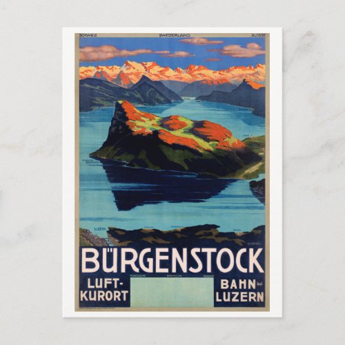 Switzerland Vintage Travel Poster Restored Postcard