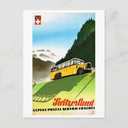 Switzerland Vintage Travel Poster Restored Postcard