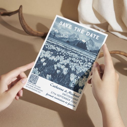 Switzerland Vintage Wedding Travel QR Code  Save The Date