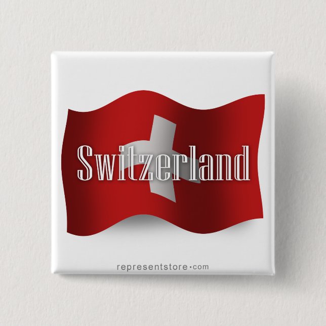 Switzerland Waving Flag Pinback Button (Front)