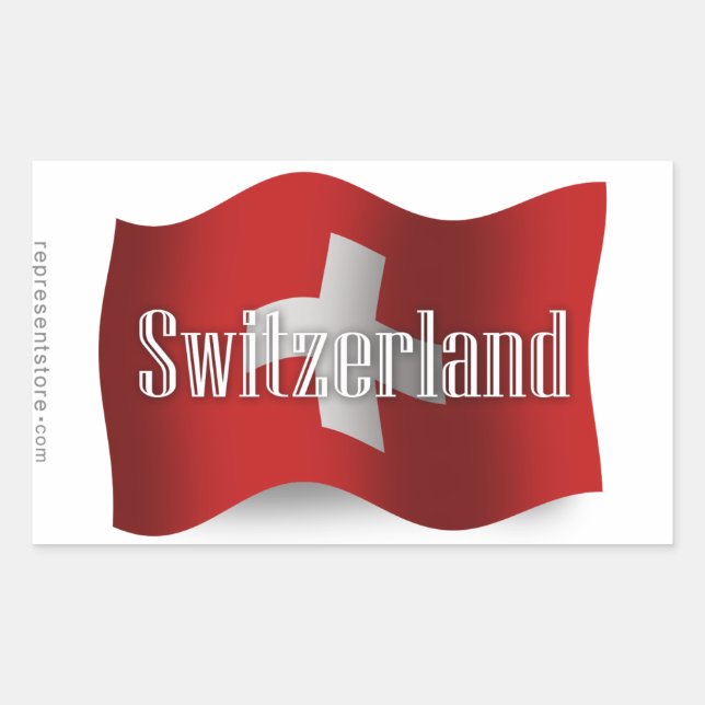 Switzerland Waving Flag Rectangular Sticker (Front)
