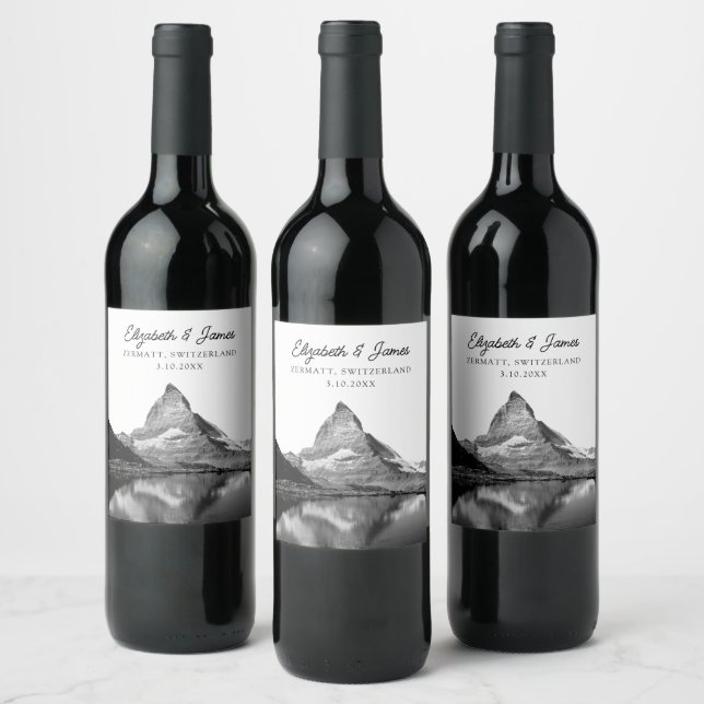 Switzerland Wedding Zermatt Matterhorn Favor Wine Label (Bottles)