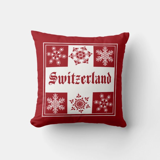 Switzerland Winter Wonderland Ski Chalet Throw Pillow (Front)