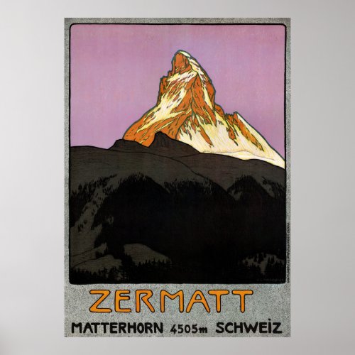 Switzerland Zermatt Vintage Travel Poster Restored