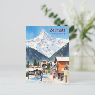 Switzerland Zermatt vintage vacation watercolor Postcard