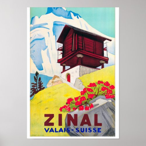 Switzerland Zinal Vintage Travel Poster Restored