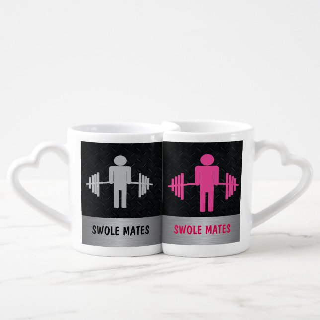 Swole Mates Workout Powerlifting Gym Valentine Coffee Mug Set (Front Nesting)
