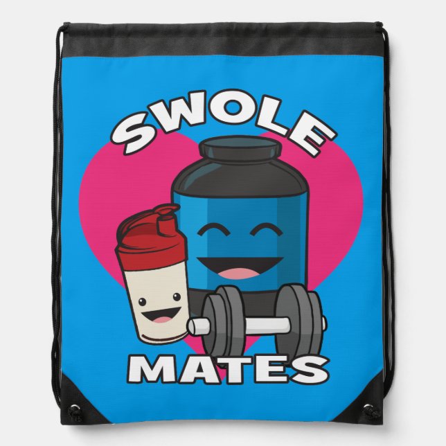 SWOLEMATES Funny Bodybuilding Protein Shake Drawstring Bag (Front)