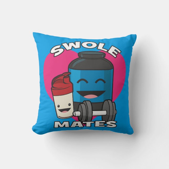 SWOLEMATES Funny Bodybuilding Protein Shake Throw Pillow (Front)