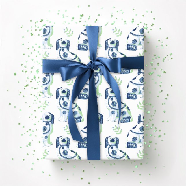 Swoon Staffordshire Dogs Sprig Slate and Green Wrapping Paper (Creator Uploaded)