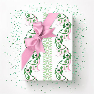 Swoon Staffordshire Dogs Vine Pink and Green Wrapping Paper