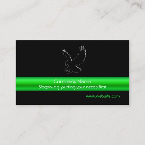 Swooping Black Eagle on black green chrome_look Business Card