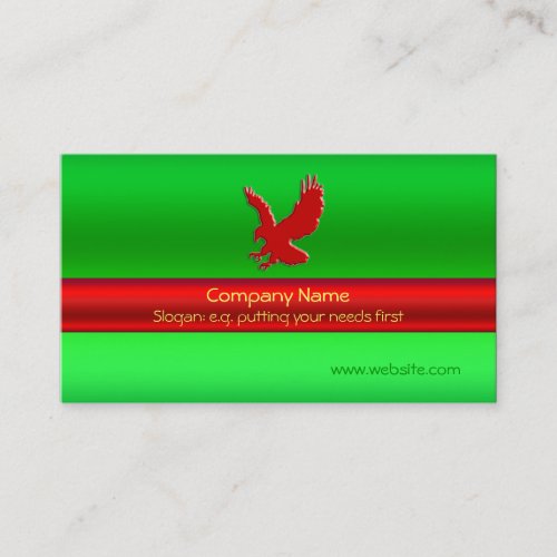 Swooping Red Eagle on green metallic_look effect Business Card