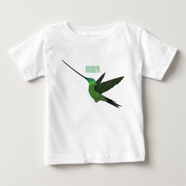 Sword-billed hummingbird cartoon illustration baby T-Shirt (Front)
