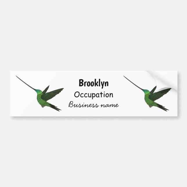 Sword-billed hummingbird cartoon illustration bumper sticker (Front)