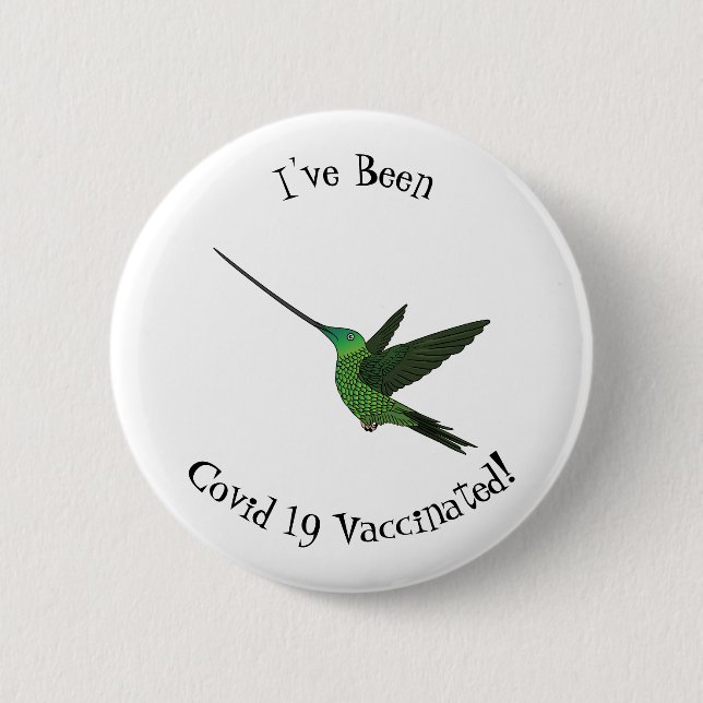 Sword-billed hummingbird cartoon illustration button (Front)