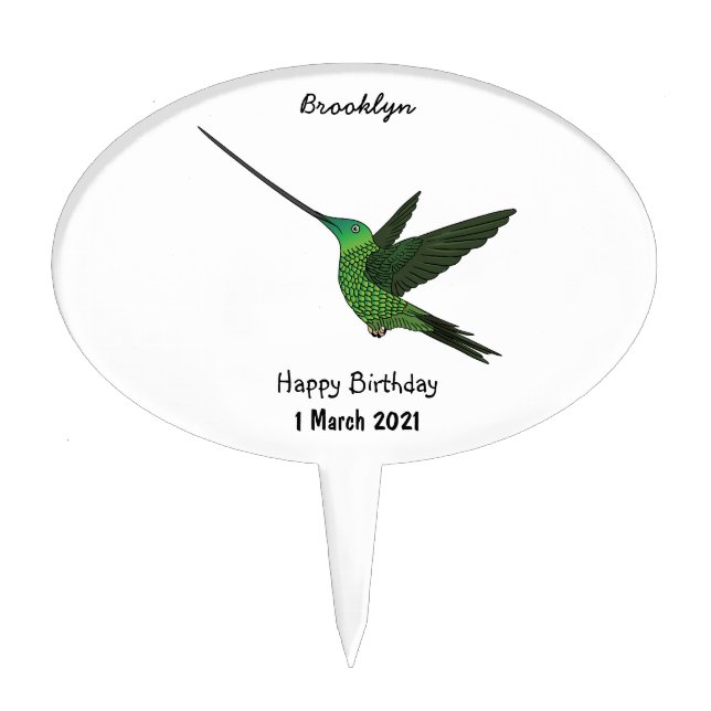 Sword-billed hummingbird cartoon illustration  cake topper (Front)