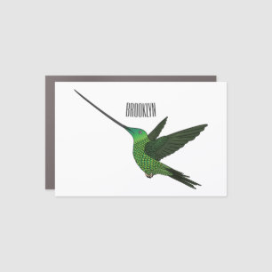 Sword-billed hummingbird cartoon illustration car magnet
