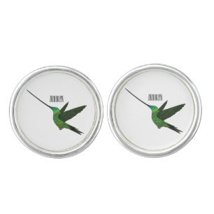 Sword-billed hummingbird cartoon illustration cufflinks