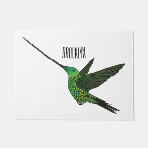 Sword-billed hummingbird cartoon illustration doormat