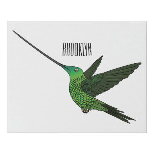 Sword-billed hummingbird cartoon illustration faux canvas print
