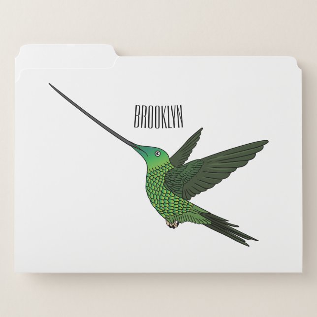 Sword-billed hummingbird cartoon illustration file folder (Front Left)
