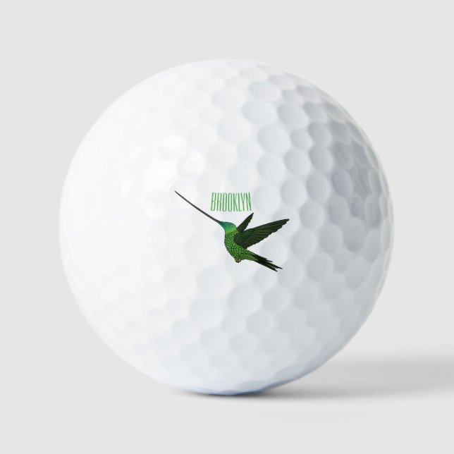 Sword-billed hummingbird cartoon illustration golf balls (Front)