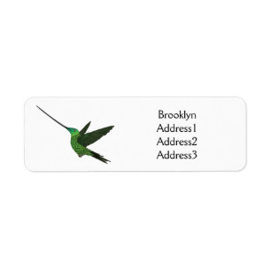 Sword-billed hummingbird cartoon illustration label