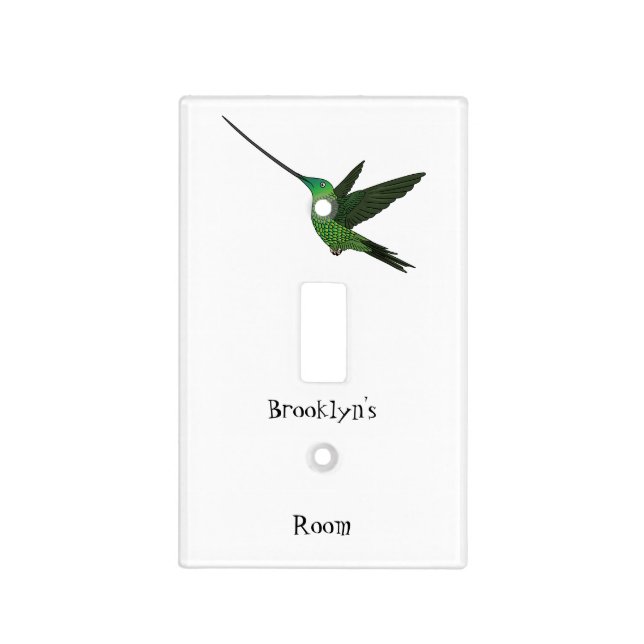 Sword-billed hummingbird cartoon illustration light switch cover (Front)