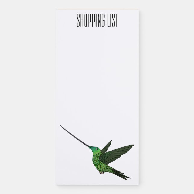 Sword-billed hummingbird cartoon illustration magnetic notepad (Front)