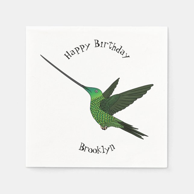 Sword-billed hummingbird cartoon illustration napkins (Front)