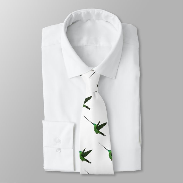 Sword-billed hummingbird cartoon illustration neck tie (Tied)