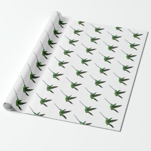 Sword-billed hummingbird cartoon illustration wrapping paper