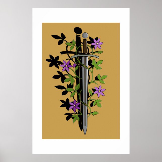 Sword & Clematis – Medieval Floral Blade  Poster (Front)