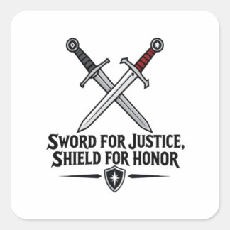 Sword For Justice Shield For Honor Fantasy Gaming Square Sticker