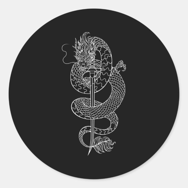 Sword Of A Samurai And Japanese Dragon Classic Round Sticker (Front)