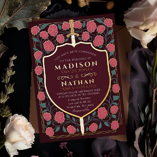 Sword & Shield Medieval Fantasy Monogram Wedding Foil Invitation