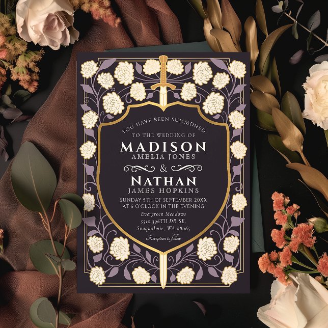 Sword & Shield Medieval Fantasy Monogram Wedding  Invitation (Creator Uploaded)