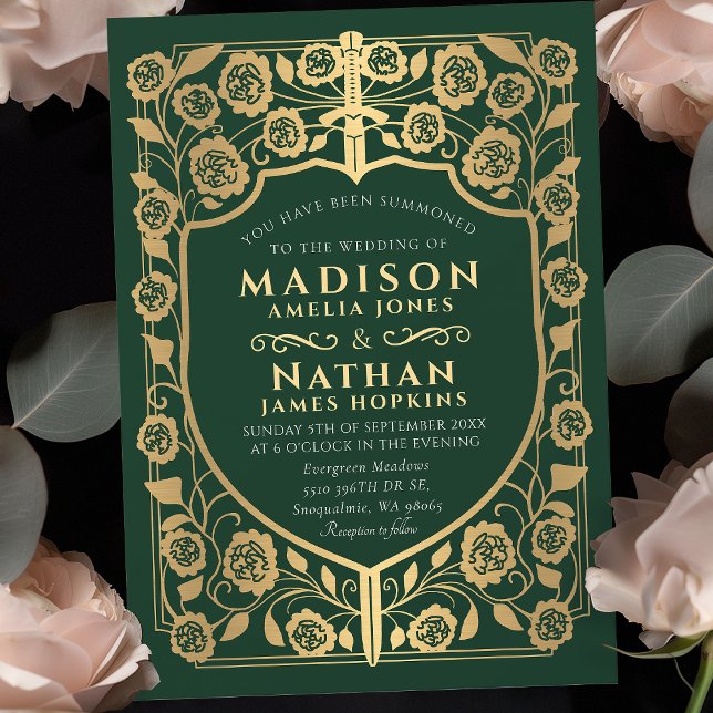 Sword & Shield Medieval Fantasy Monogram Wedding Invitation (Creator Uploaded)