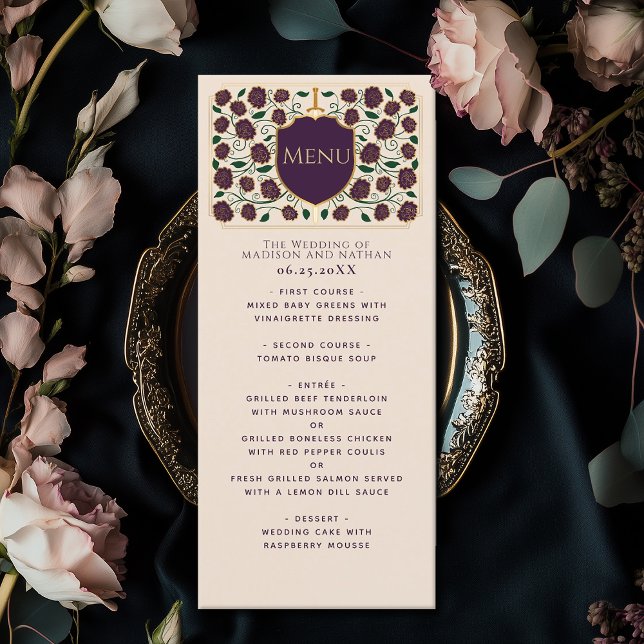 Sword & Shield Medieval Fantasy Monogram Wedding Menu (Creator Uploaded)