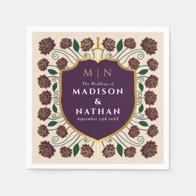 Sword & Shield Medieval Fantasy Monogram Wedding Napkins (Front)