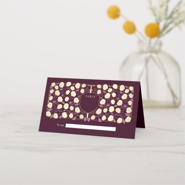 Sword & Shield Medieval Fantasy Monogram Wedding Place Card (Front)